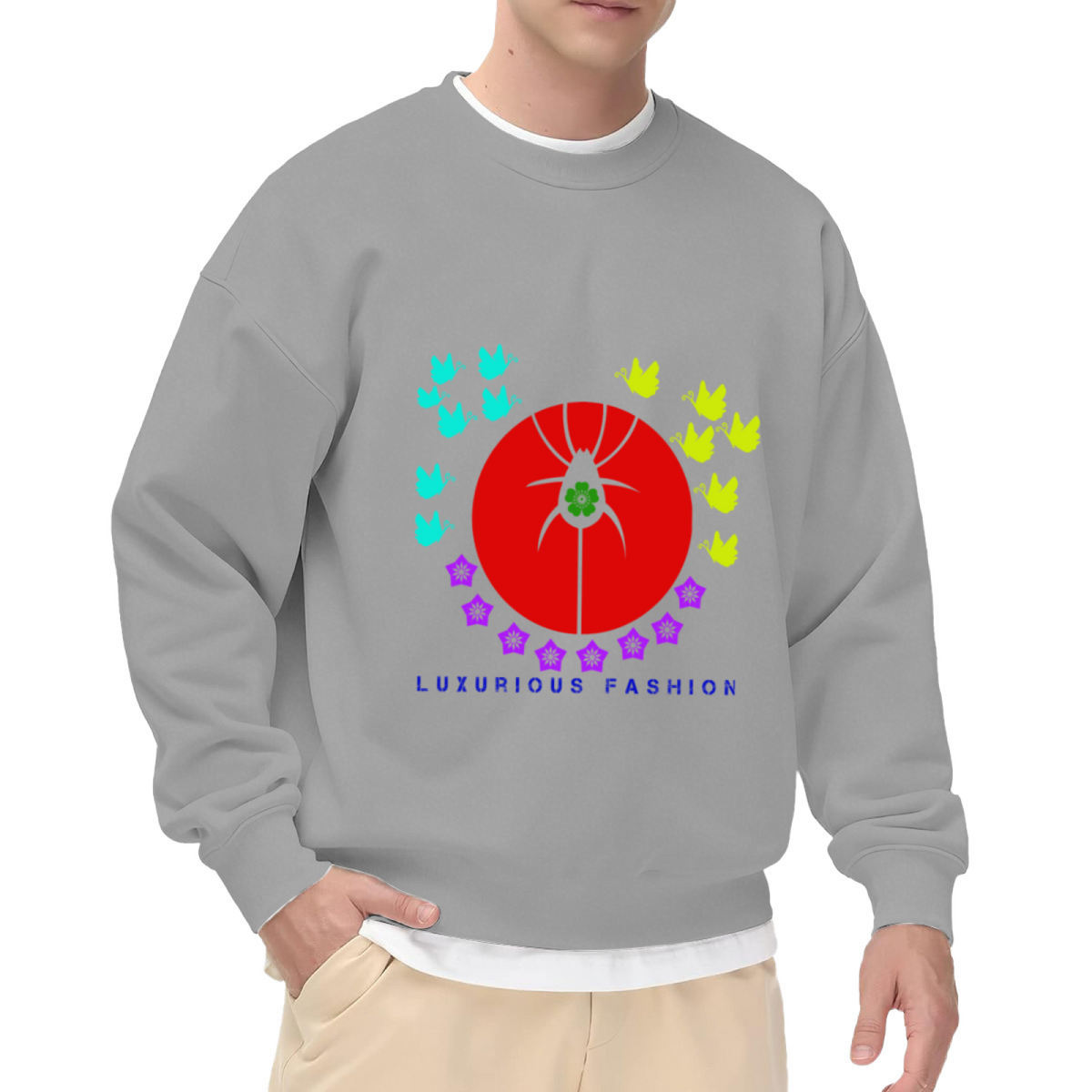 Luxurious Fashion Spider Clover Butterfly Graphic Crewneck Sweatshirt | Bold Pop Art Insect Pullover, Streetwear Top