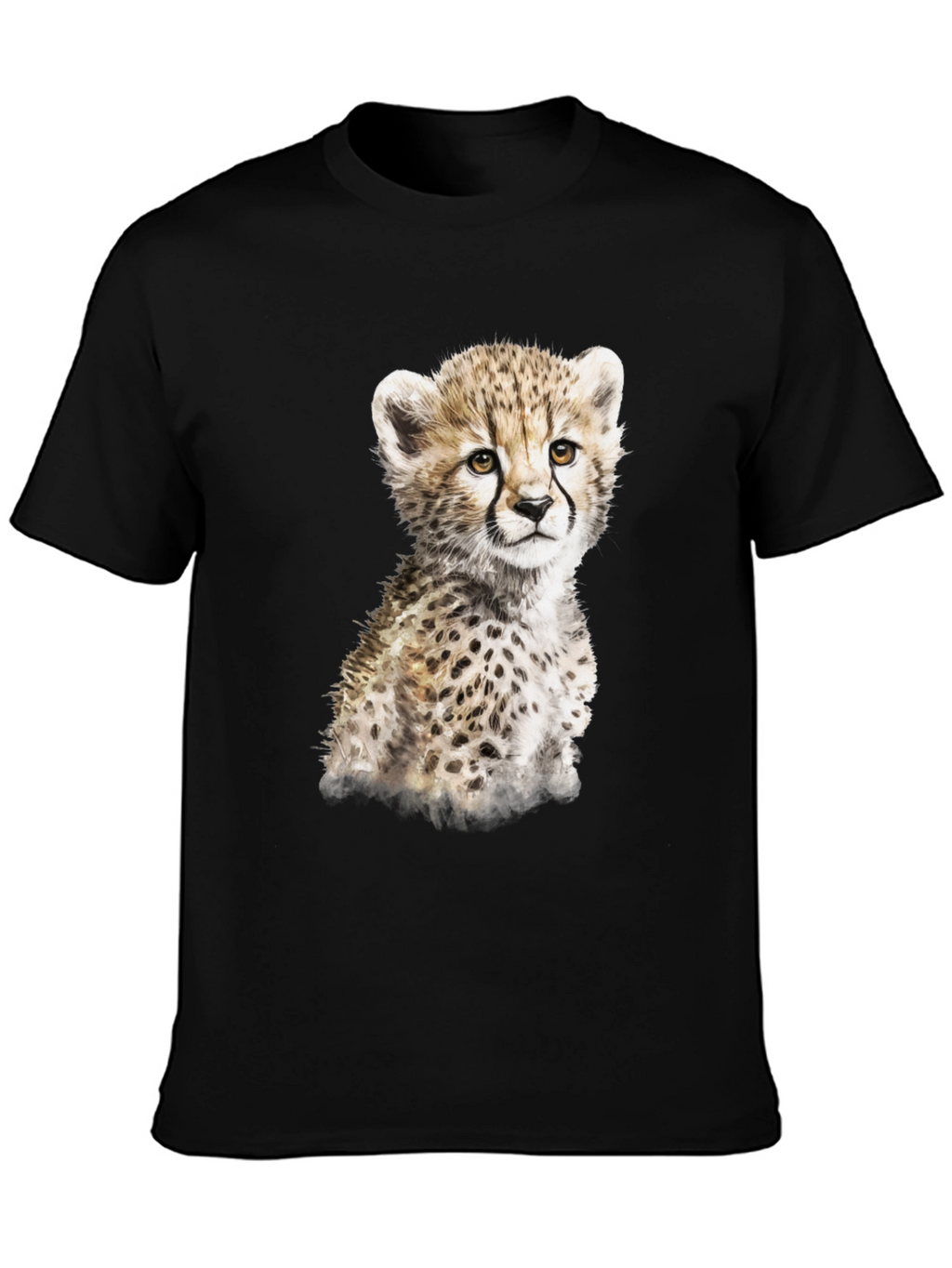 Cute Cheetah Cub Graphic T-Shirt - Black