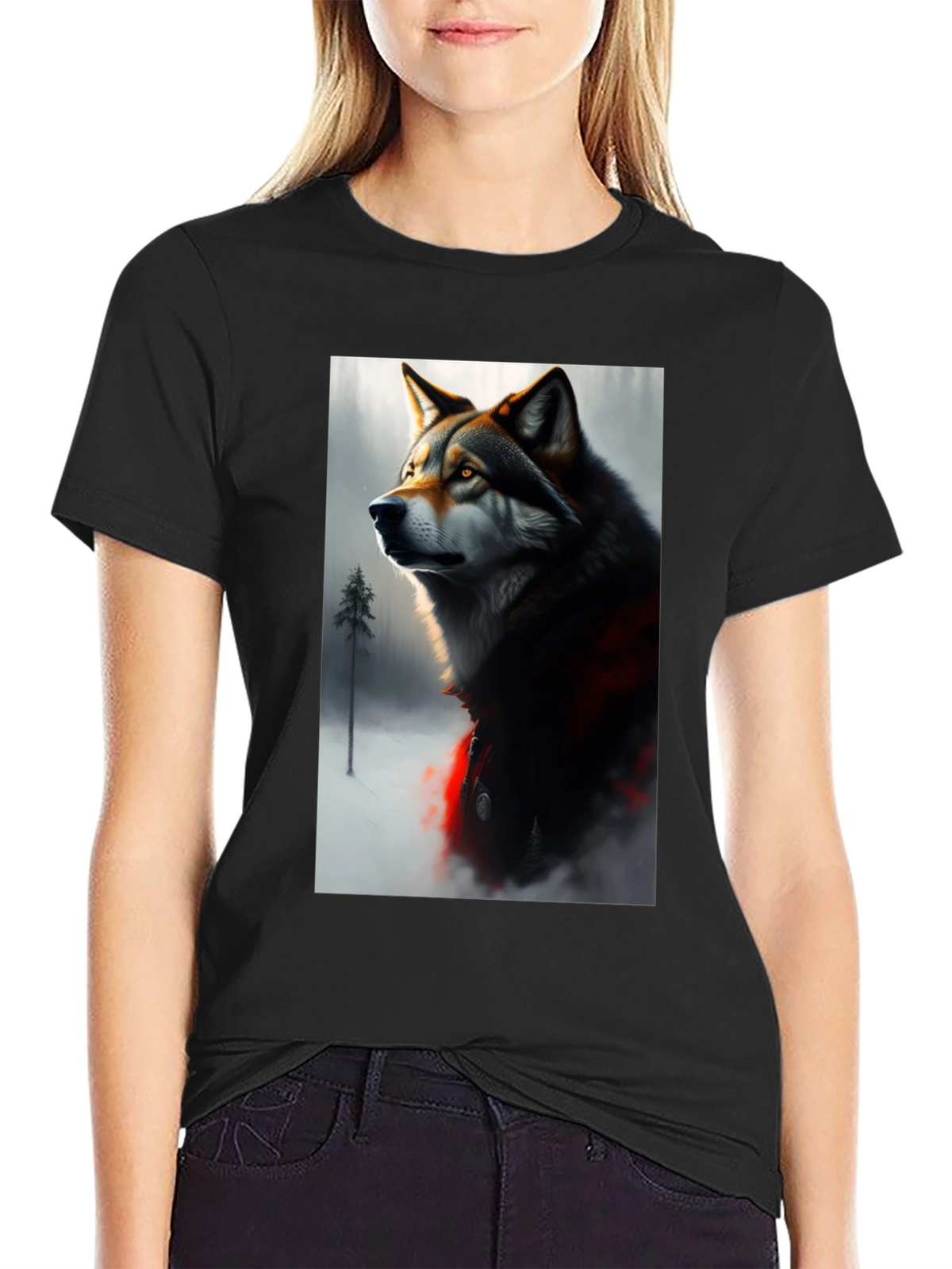 Wolf Graphic Black T-Shirt - Stylish Animal Print Tee