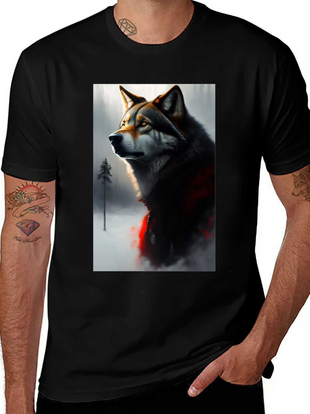 Wolf Graphic Black T-Shirt - Stylish Animal Print Tee