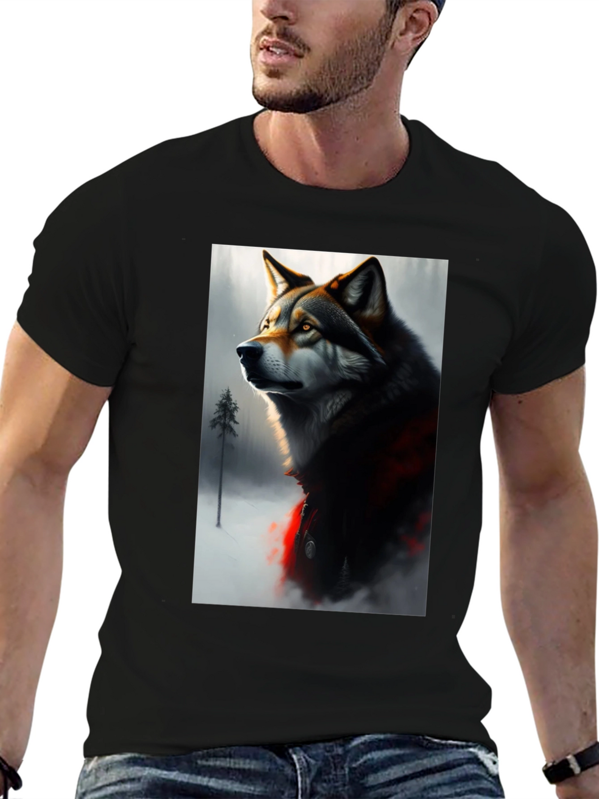 Wolf Graphic Black T-Shirt - Stylish Animal Print Tee
