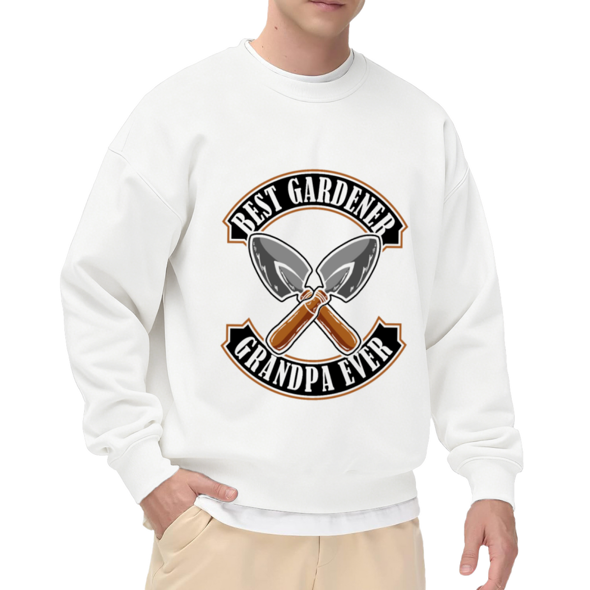 Best Gardener Grandpa Ever Crewneck Sweatshirt | Gardening Trowels Pullover, Crossed Garden Tools Graphic Top, Grandpa Gift