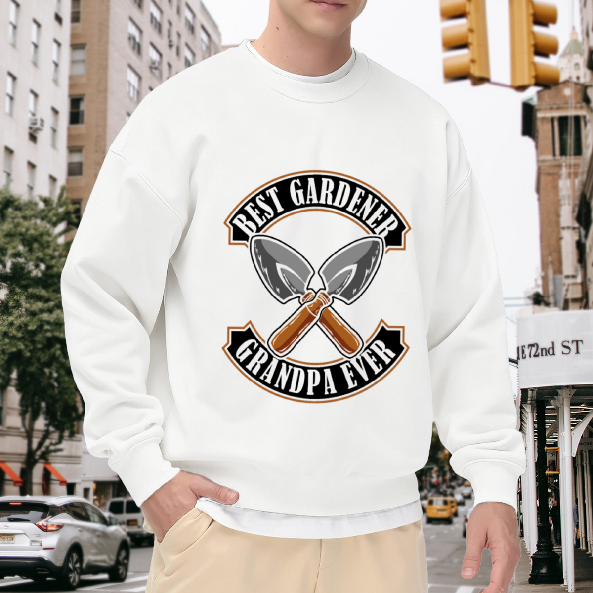 Best Gardener Grandpa Ever Crewneck Sweatshirt | Gardening Trowels Pullover, Crossed Garden Tools Graphic Top, Grandpa Gift