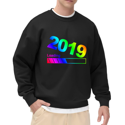 2019 Loading Sweatshirt | Retro Loading Bar Graphic Crewneck, New Year 2019 Pullover Top, Throwback Gift for Men Women