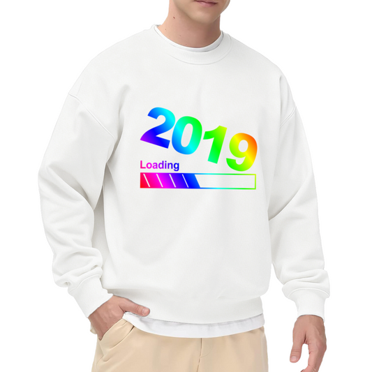 2019 Loading Sweatshirt | Retro Loading Bar Graphic Crewneck, New Year 2019 Pullover Top, Throwback Gift for Men Women