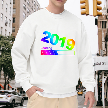 2019 Loading Sweatshirt | Retro Loading Bar Graphic Crewneck, New Year 2019 Pullover Top, Throwback Gift for Men Women
