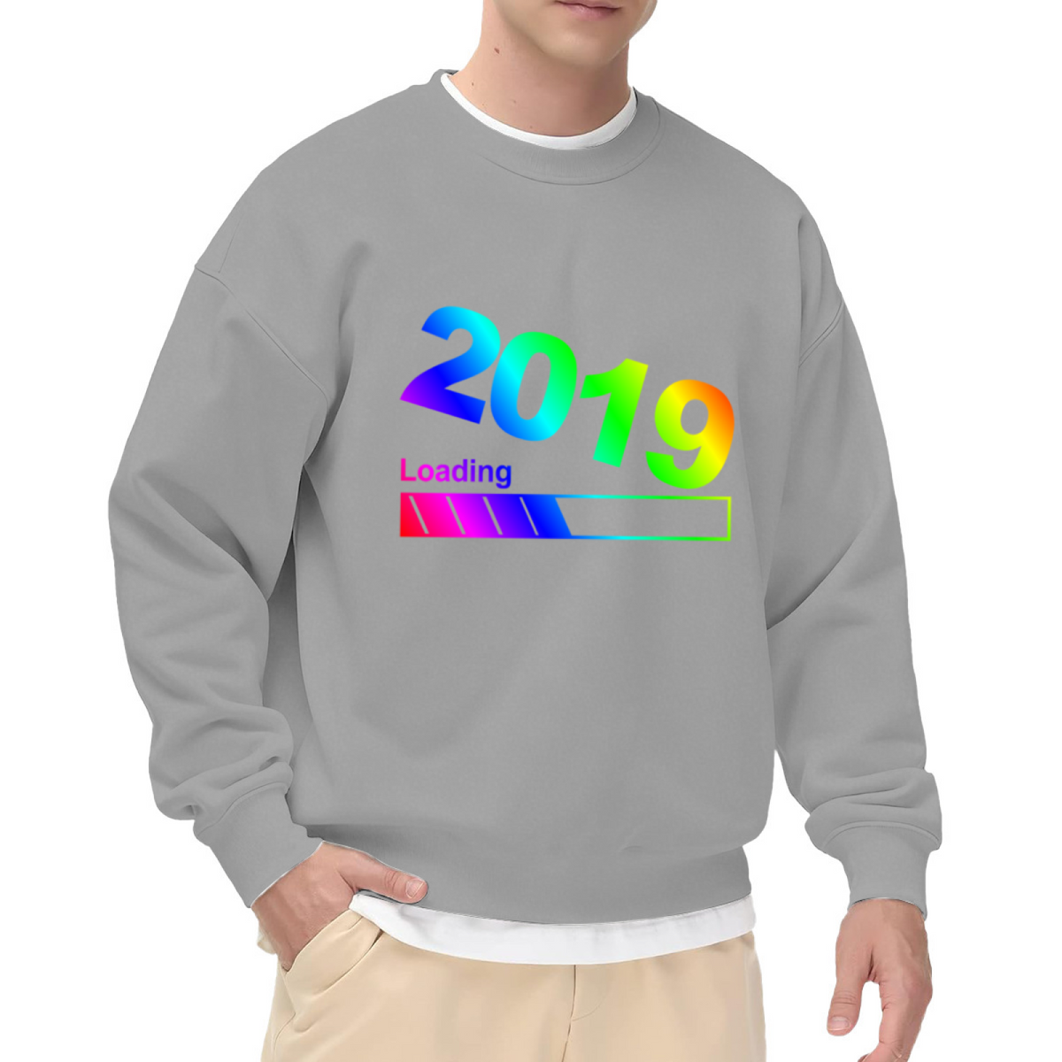 2019 Loading Sweatshirt | Retro Loading Bar Graphic Crewneck, New Year 2019 Pullover Top, Throwback Gift for Men Women
