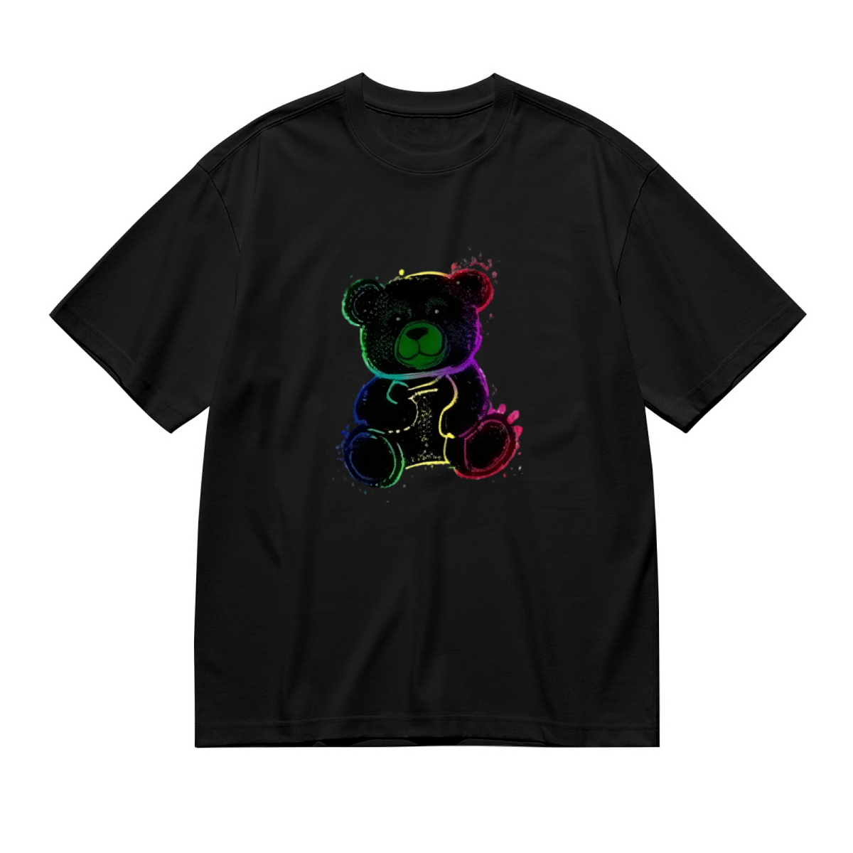 Neon Rainbow Splash Cute Teddy Bear Casual Top