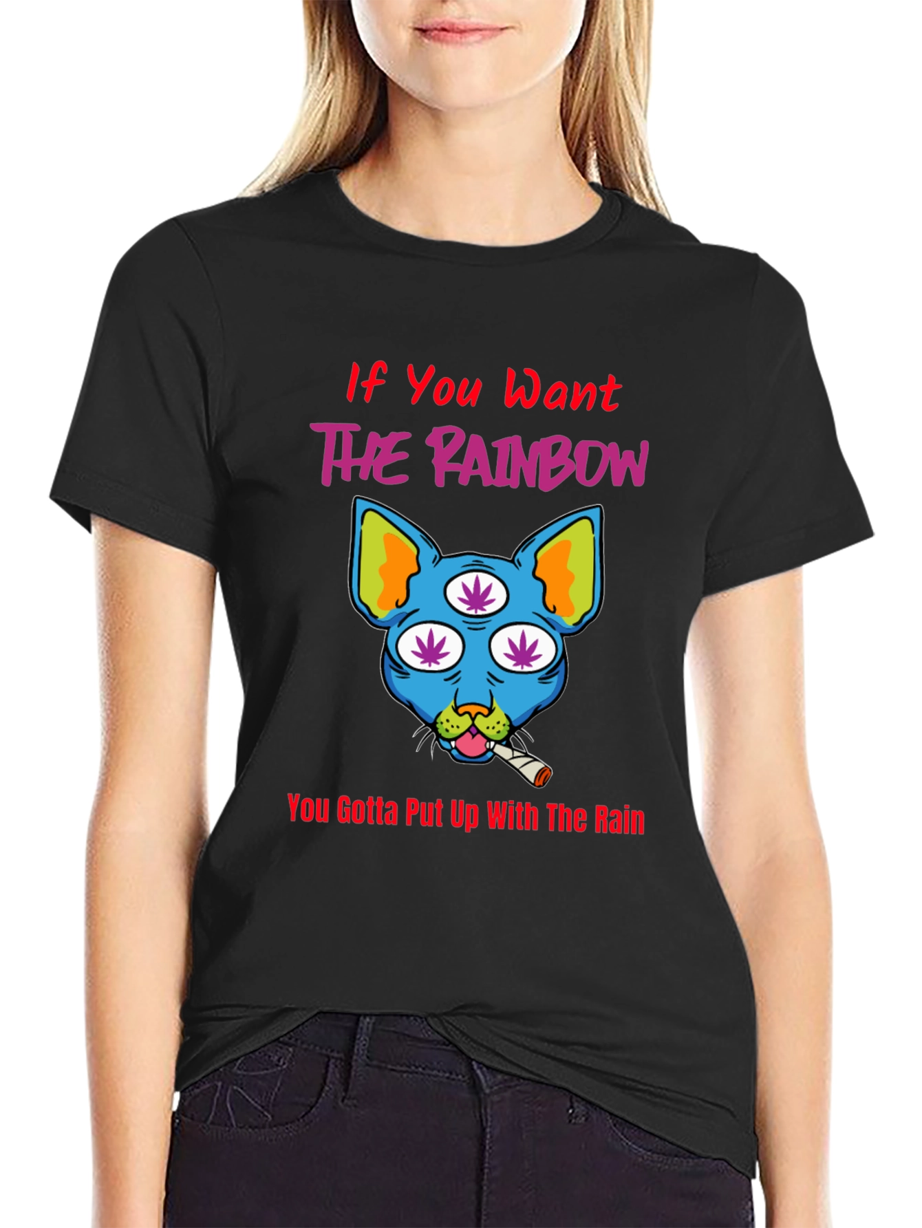 Rainbow Weed Cat Graphic T-Shirt