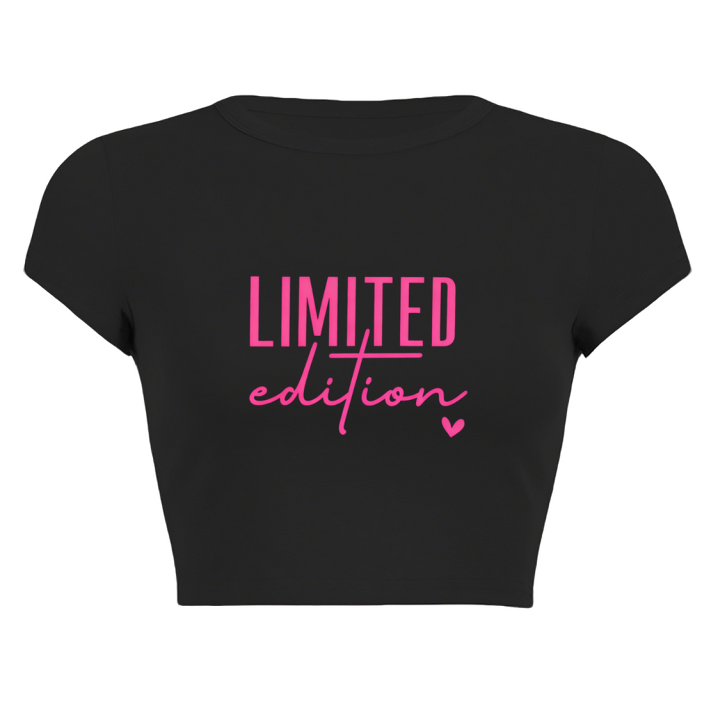 Limited Edition Pink Heart Trendy Black Crop Top