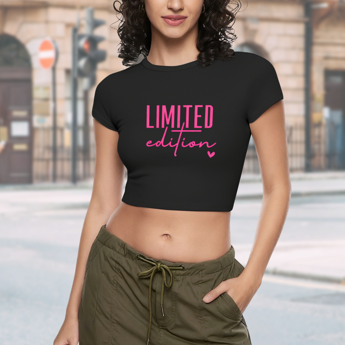 Limited Edition Pink Heart Trendy Black Crop Top