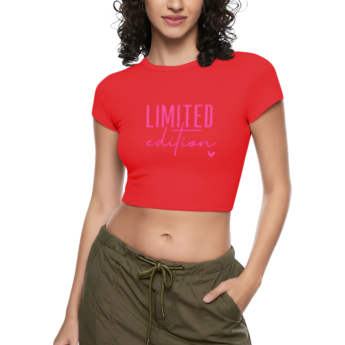 Limited Edition Pink Heart Trendy Black Crop Top
