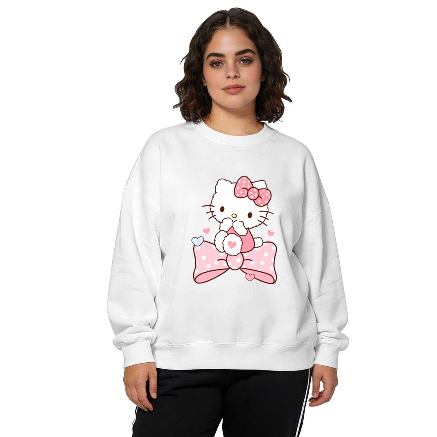 Lovely Big Bow Hello Kitty Sweet Design Crewneck Sweatshirt
