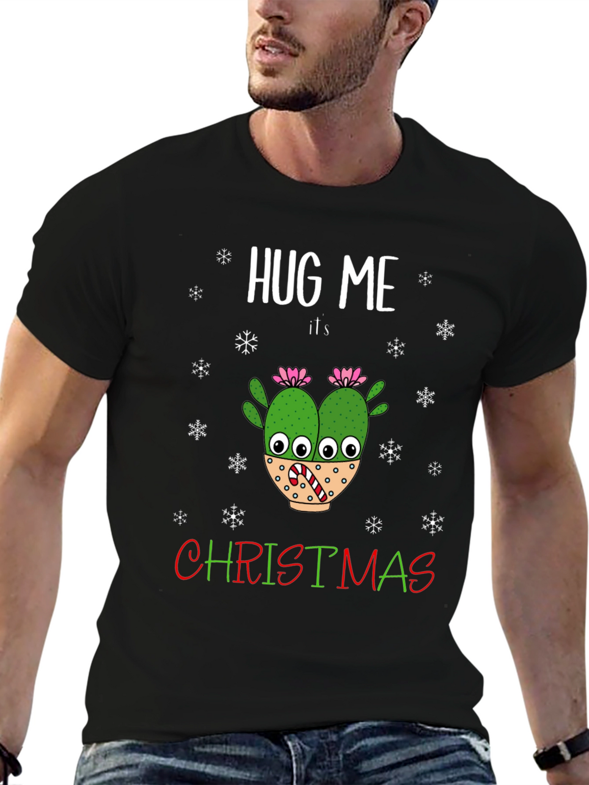 Hug Me Its Christmas T-Shirt Holiday Cactus