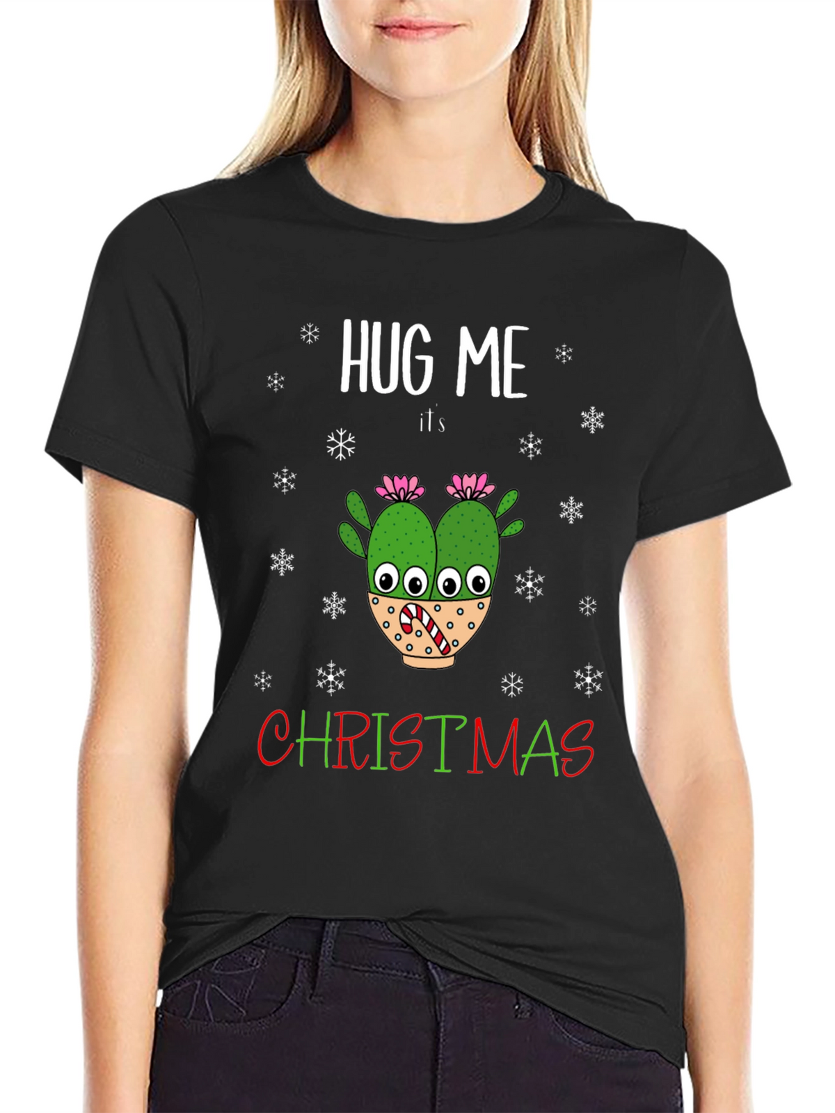 Hug Me Its Christmas T-Shirt Holiday Cactus