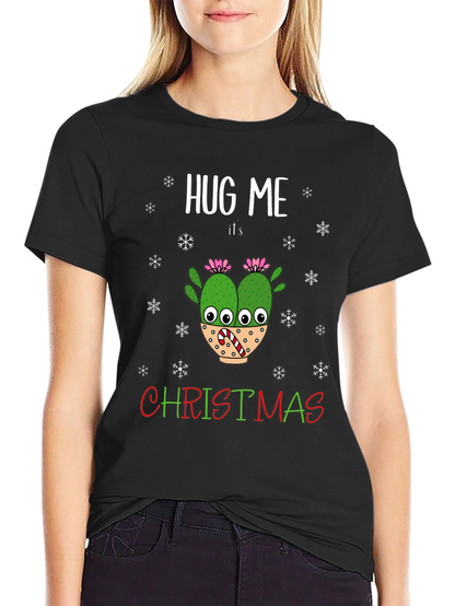 Hug Me Its Christmas T-Shirt Holiday Cactus