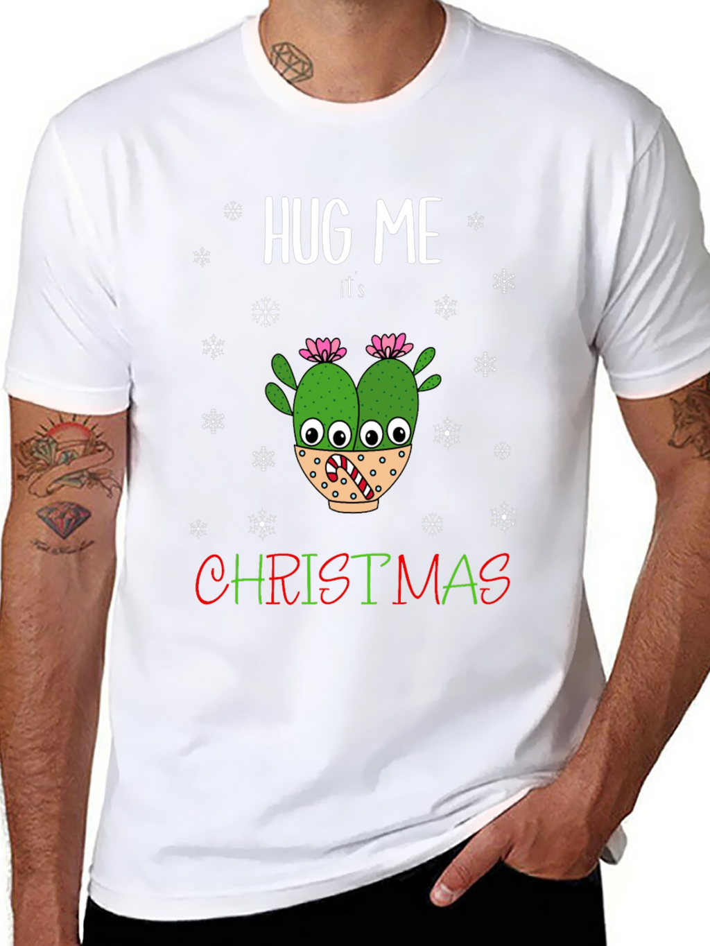 Hug Me Its Christmas T-Shirt Holiday Cactus