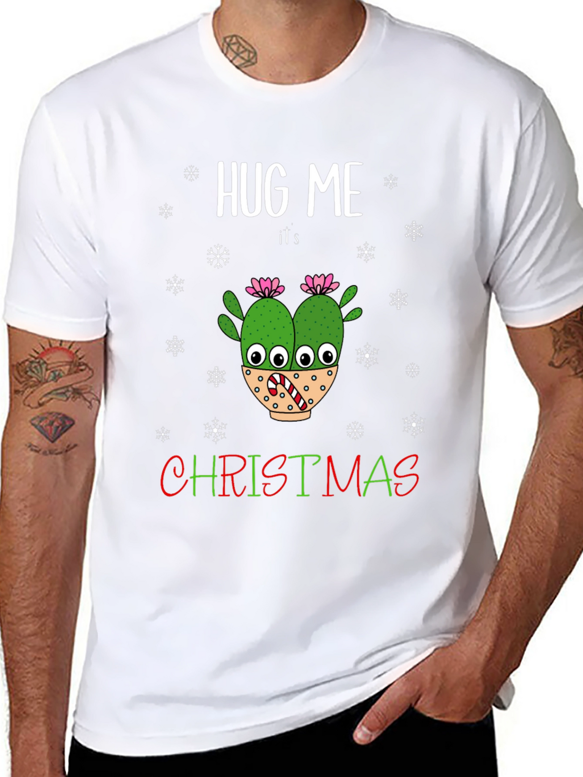 Hug Me Its Christmas T-Shirt Holiday Cactus