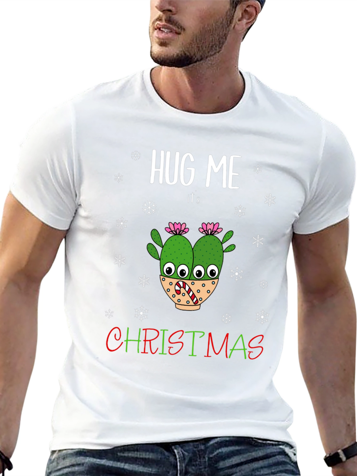 Hug Me Its Christmas T-Shirt Holiday Cactus
