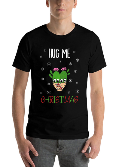 Hug Me Its Christmas T-Shirt Holiday Cactus