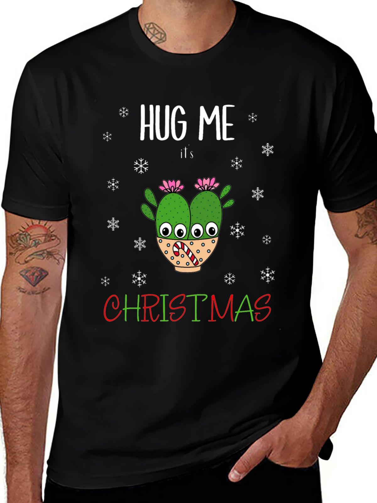 Hug Me Its Christmas T-Shirt Holiday Cactus