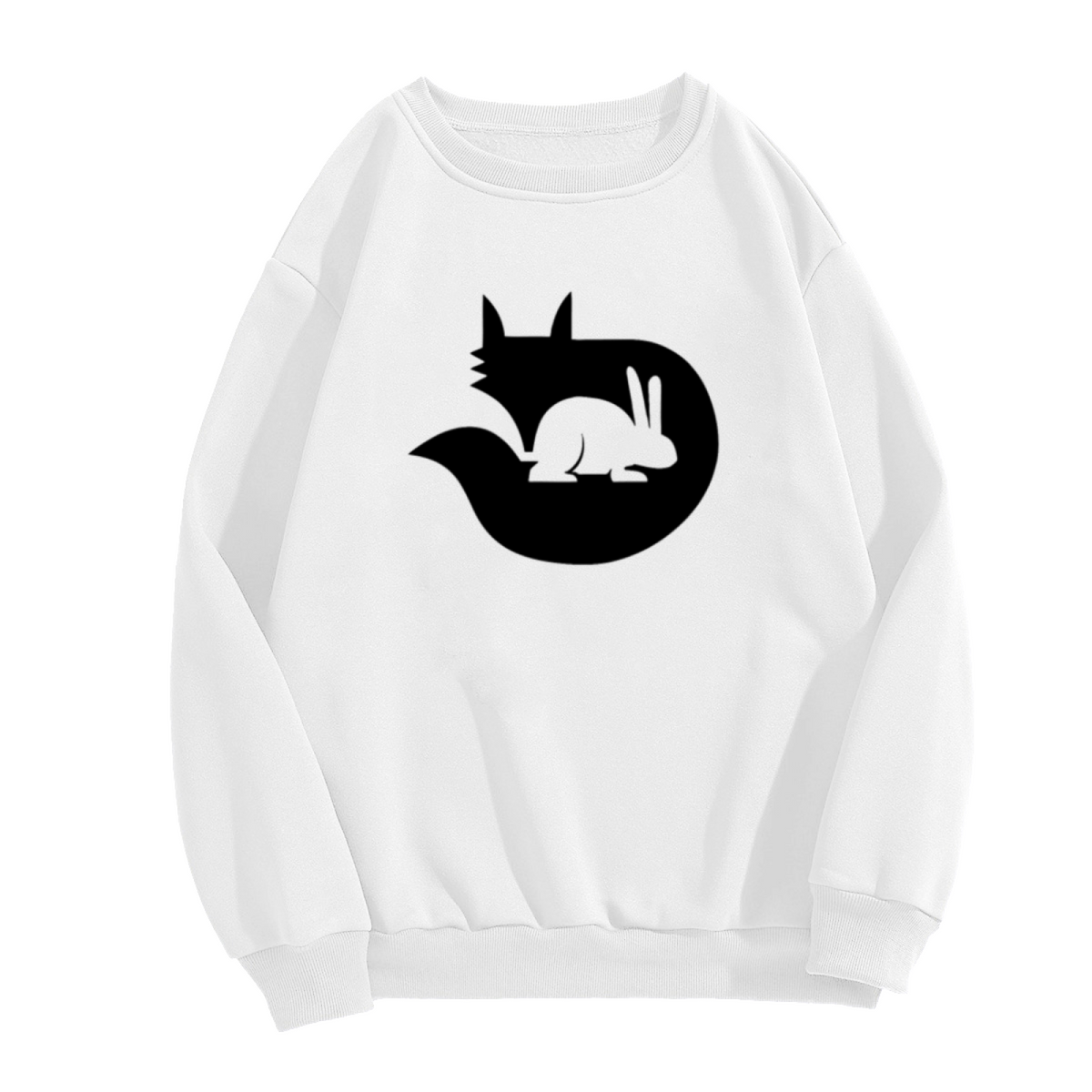 Negative Space Cat Rabbit Illusion Crewneck Sweatshirt, Minimalist Optical Art Pullover, Clever Graphic Gift