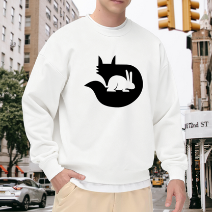 Negative Space Cat Rabbit Illusion Crewneck Sweatshirt, Minimalist Optical Art Pullover, Clever Graphic Gift