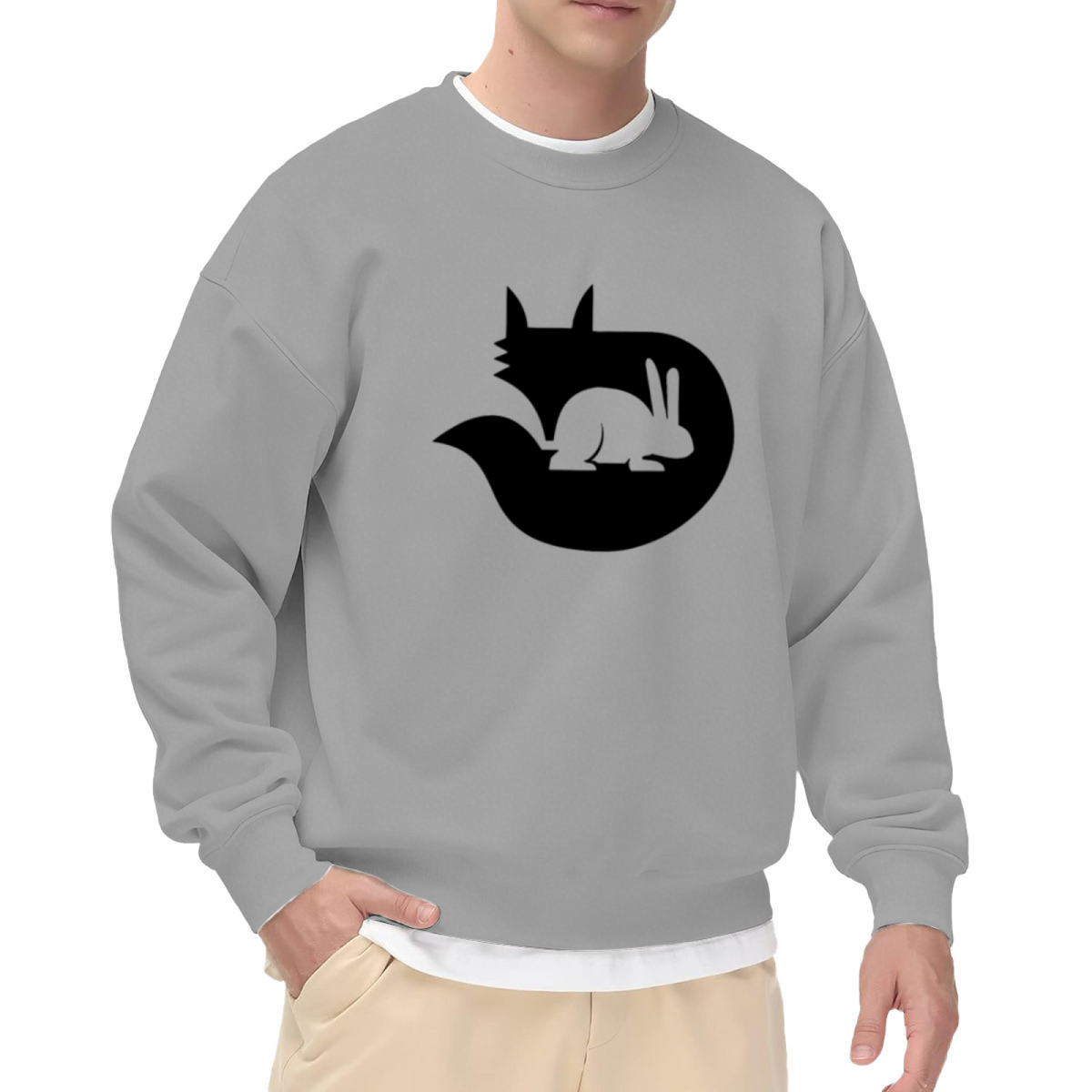 Negative Space Cat Rabbit Illusion Crewneck Sweatshirt, Minimalist Optical Art Pullover, Clever Graphic Gift