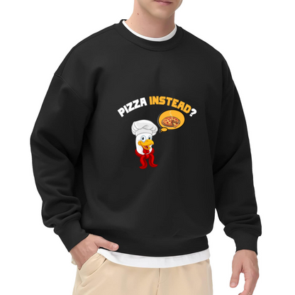 Pizza Instead Sweatshirt | Funny Cartoon Chef Duck Graphic Crewneck, Foodie Humor Pullover Top, Pizza Lover Gift for Men Women