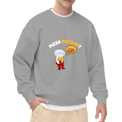 Pizza Instead Sweatshirt | Funny Cartoon Chef Duck Graphic Crewneck, Foodie Humor Pullover Top, Pizza Lover Gift for Men Women