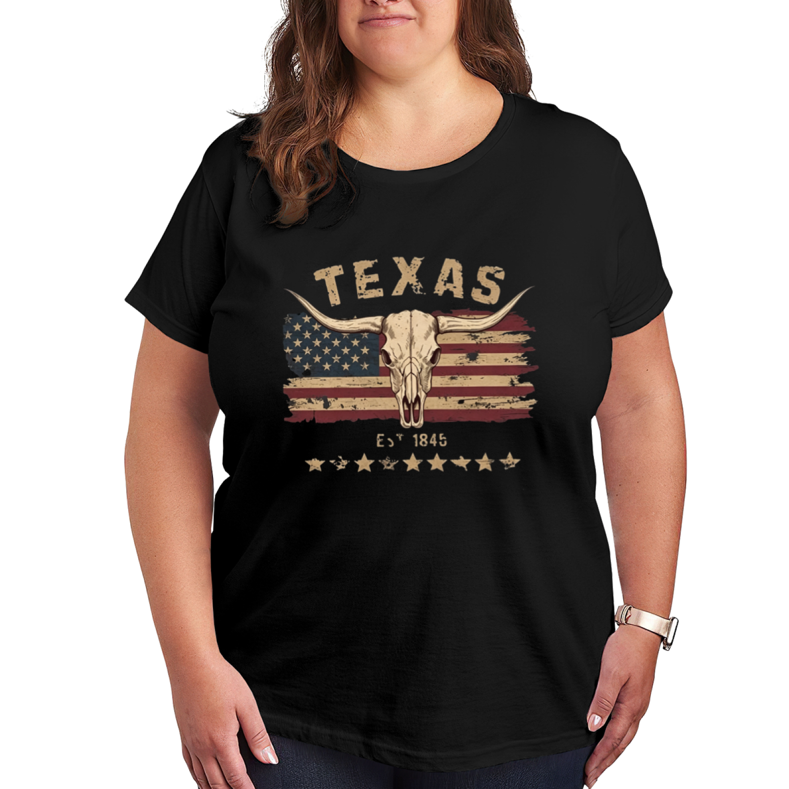 Retro Texas Longhorn American Flag Western Tee