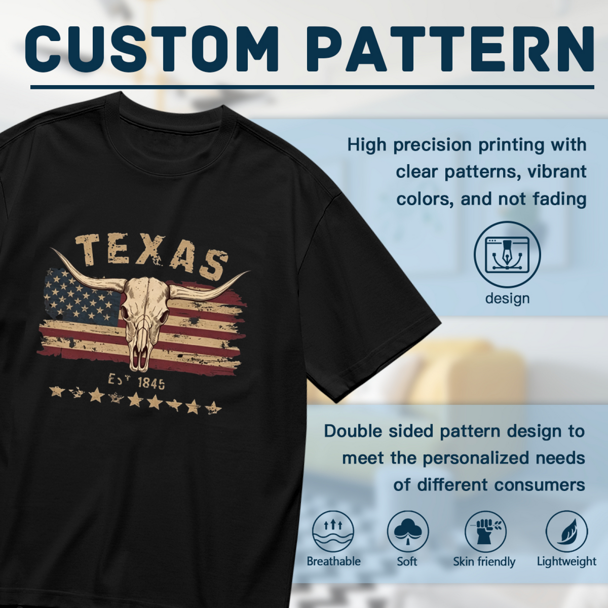 Retro Texas Longhorn American Flag Western Tee