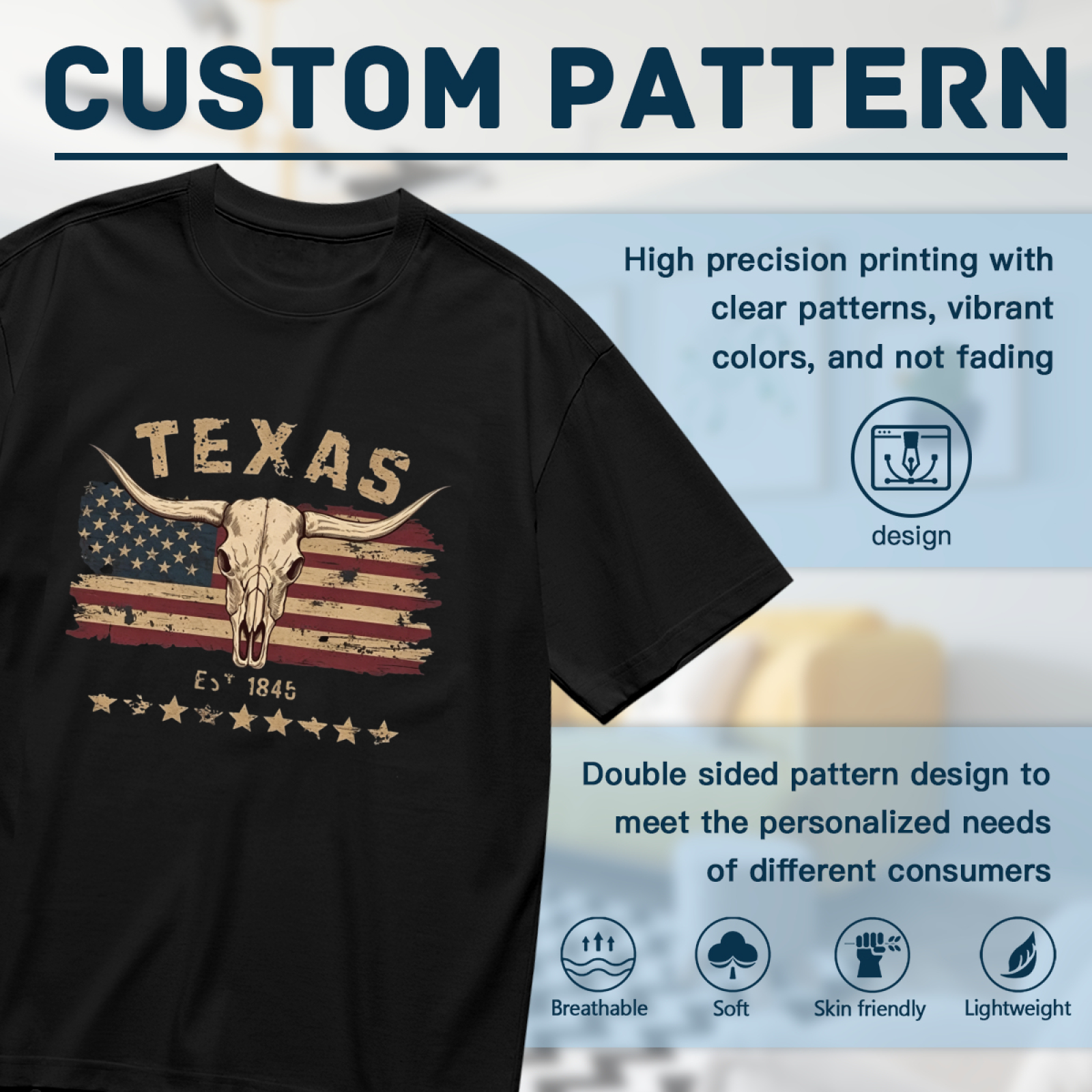 Retro Texas Longhorn American Flag Western Tee