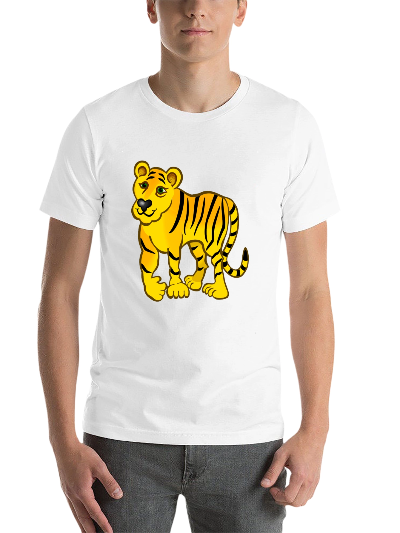 Cartoon Tiger Graphic Black Tee Shirt