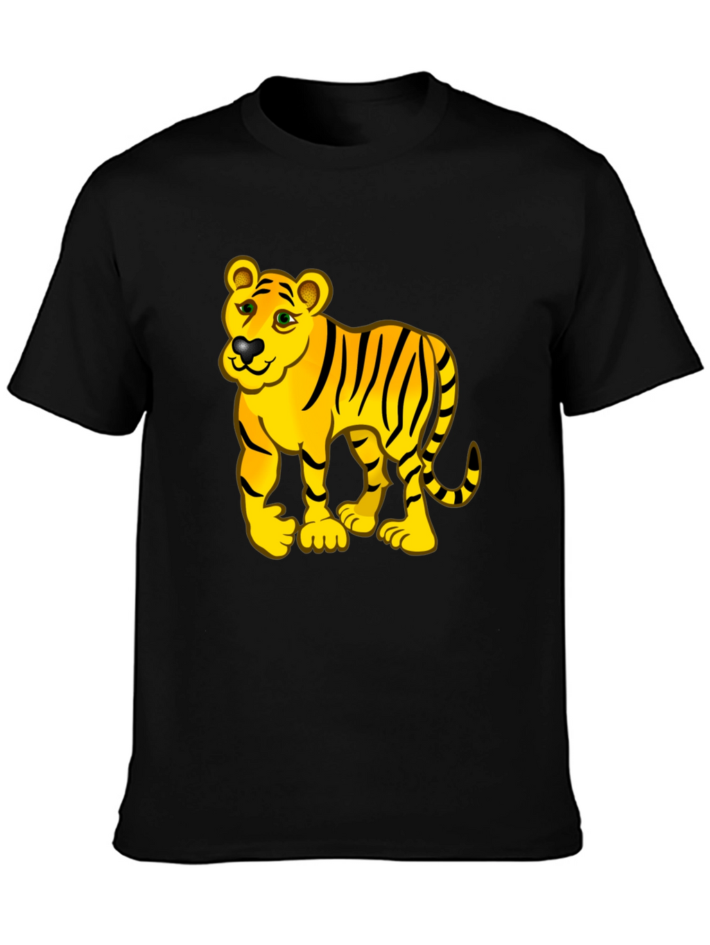 Cartoon Tiger Graphic Black Tee Shirt