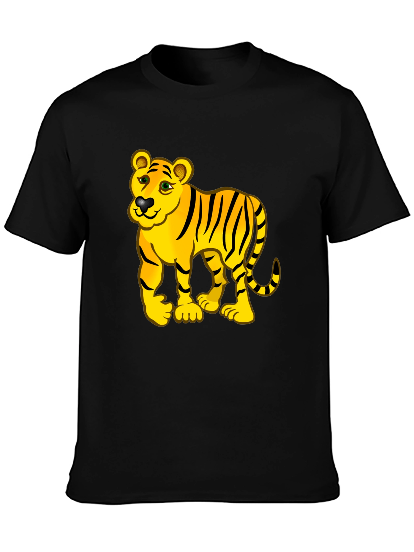 Cartoon Tiger Graphic Black Tee Shirt