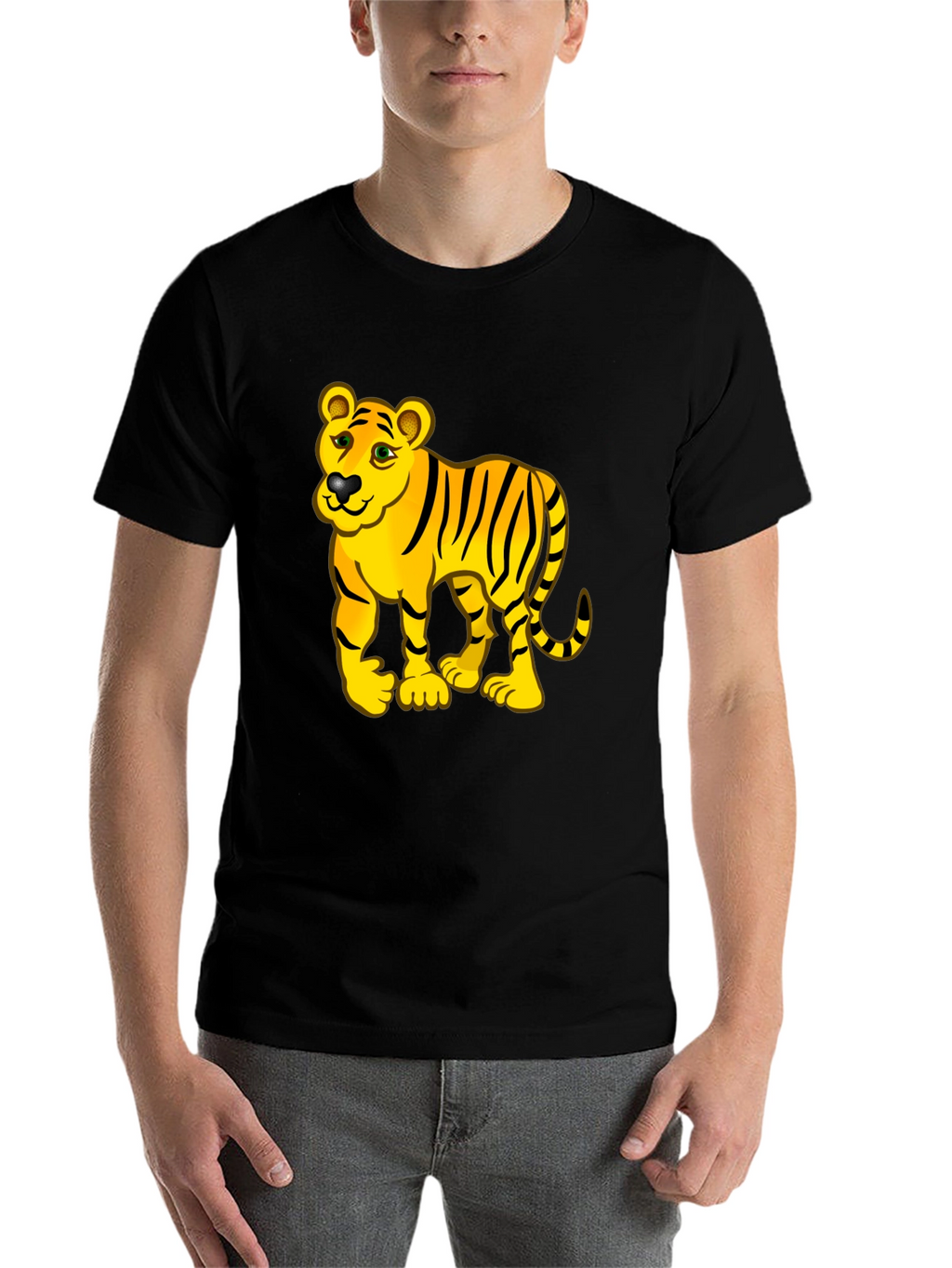 Cartoon Tiger Graphic Black Tee Shirt