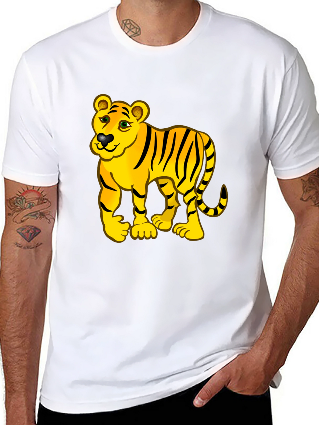 Cartoon Tiger Graphic Black Tee Shirt