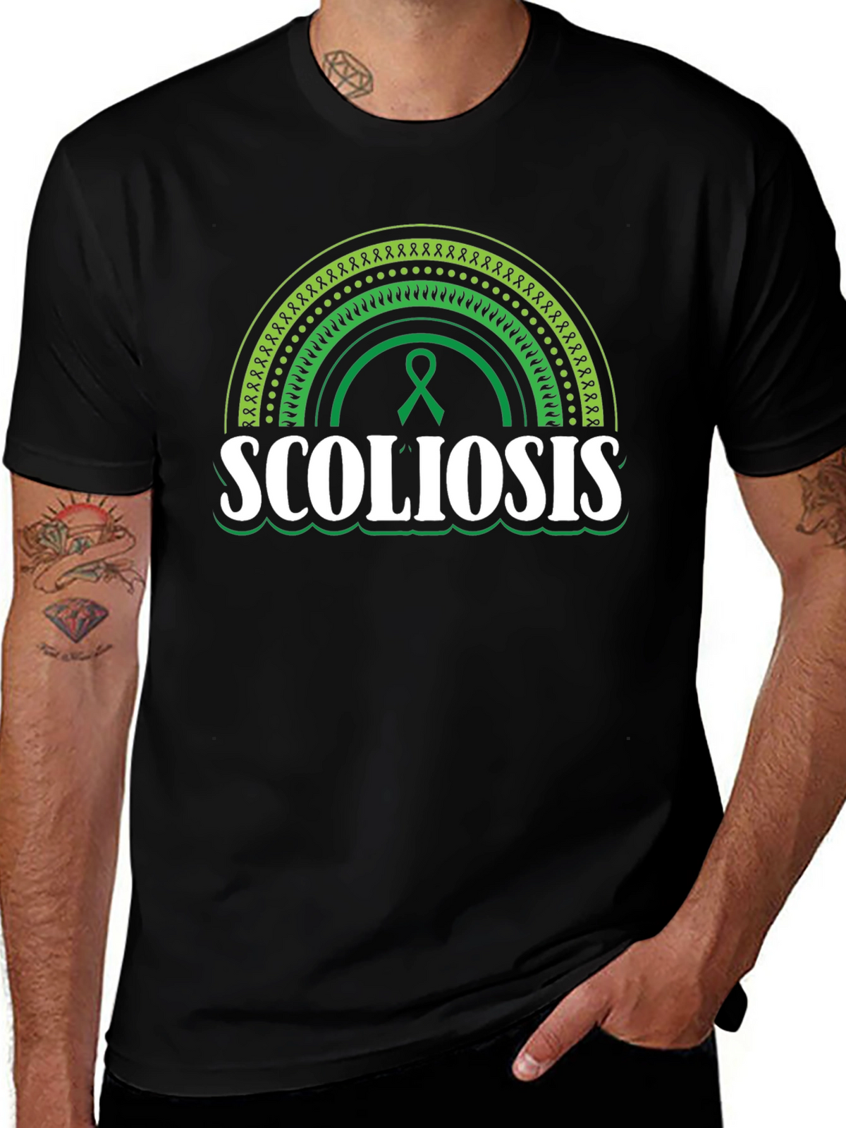 Scoliosis Awareness T-Shirt - Green Ribbon Support