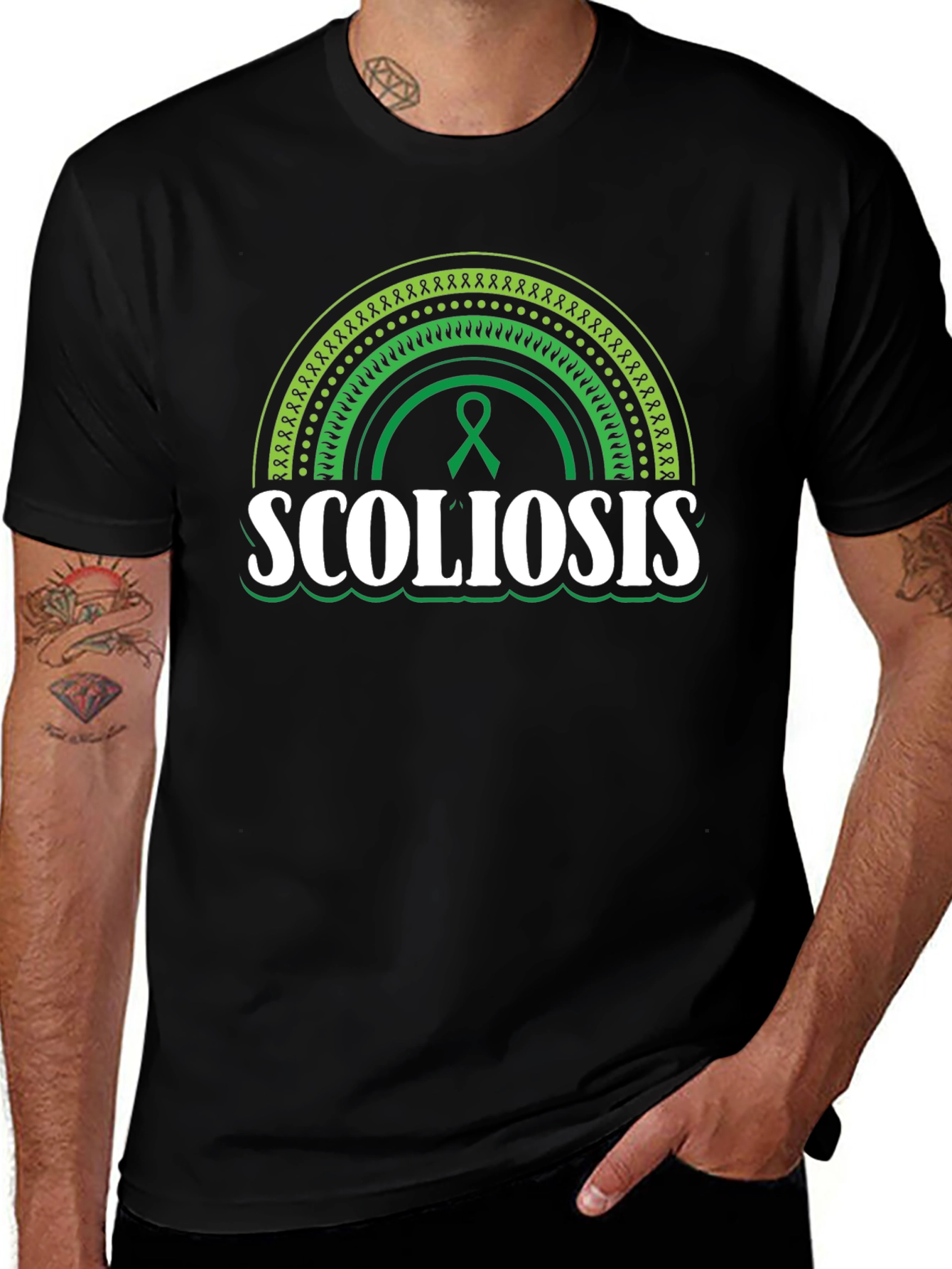 Scoliosis Awareness T-Shirt - Green Ribbon Support