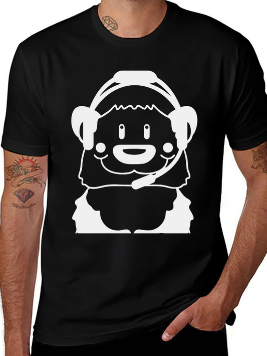 Cartoon Bear Gamer Black T-Shirt