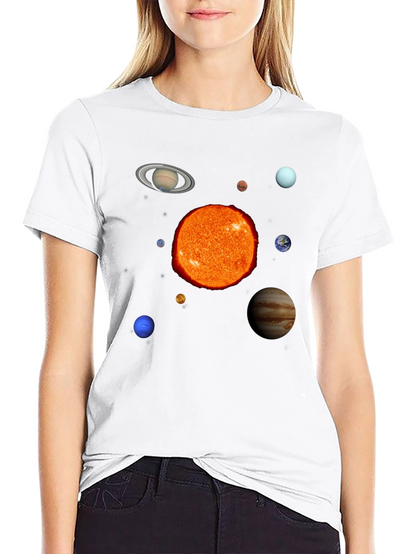 Solar System Planets Graphic Print Black T-Shirt