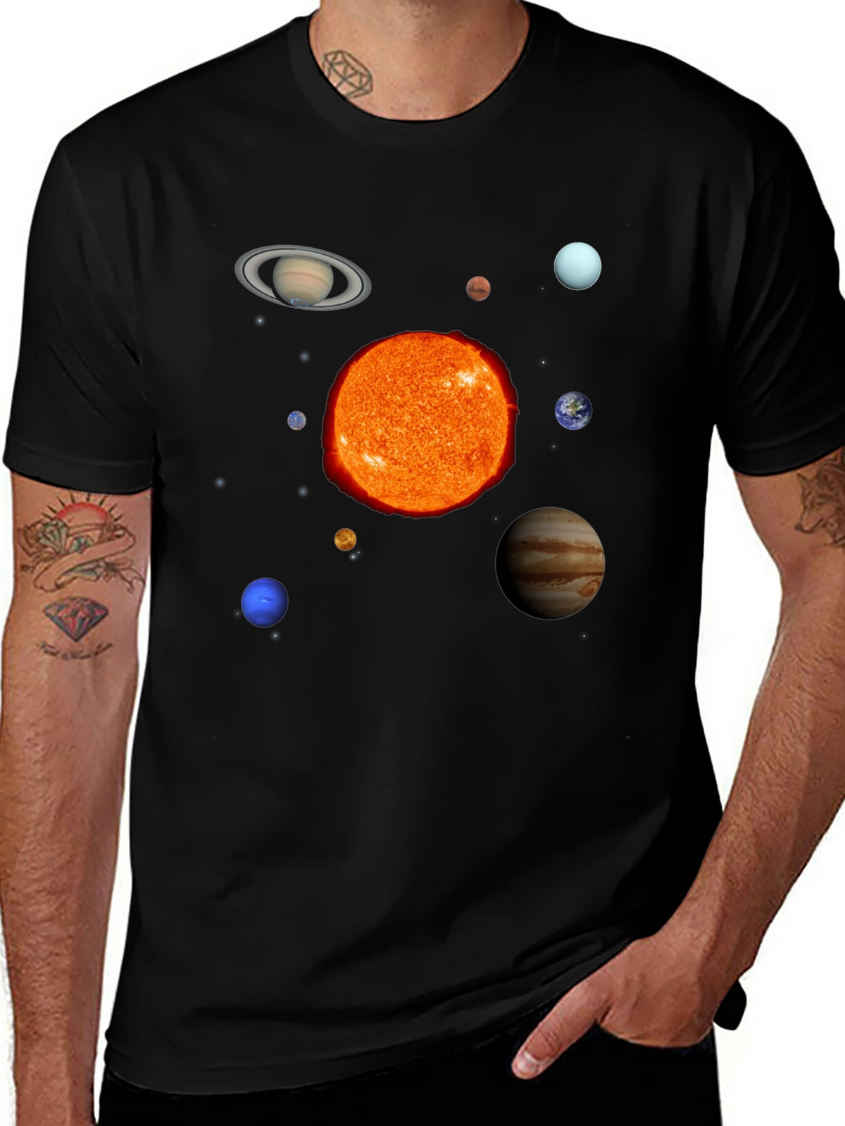 Solar System Planets Graphic Print Black T-Shirt