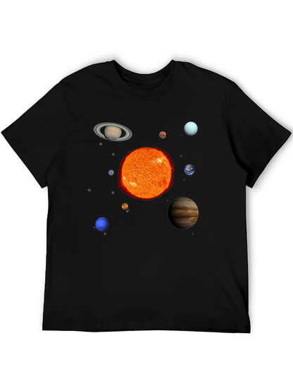 Solar System Planets Graphic Print Black T-Shirt