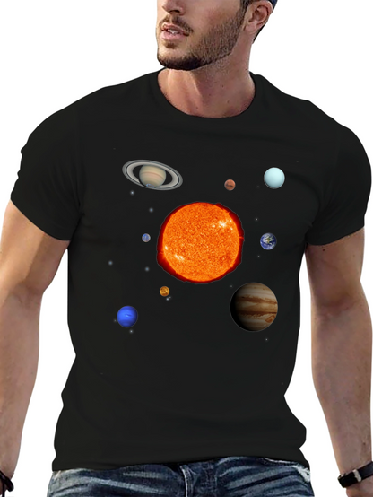 Solar System Planets Graphic Print Black T-Shirt