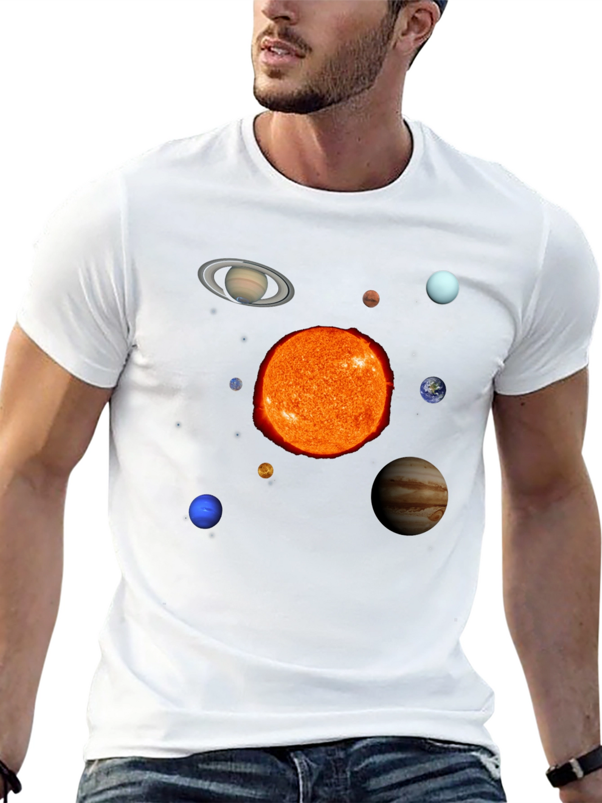 Solar System Planets Graphic Print Black T-Shirt