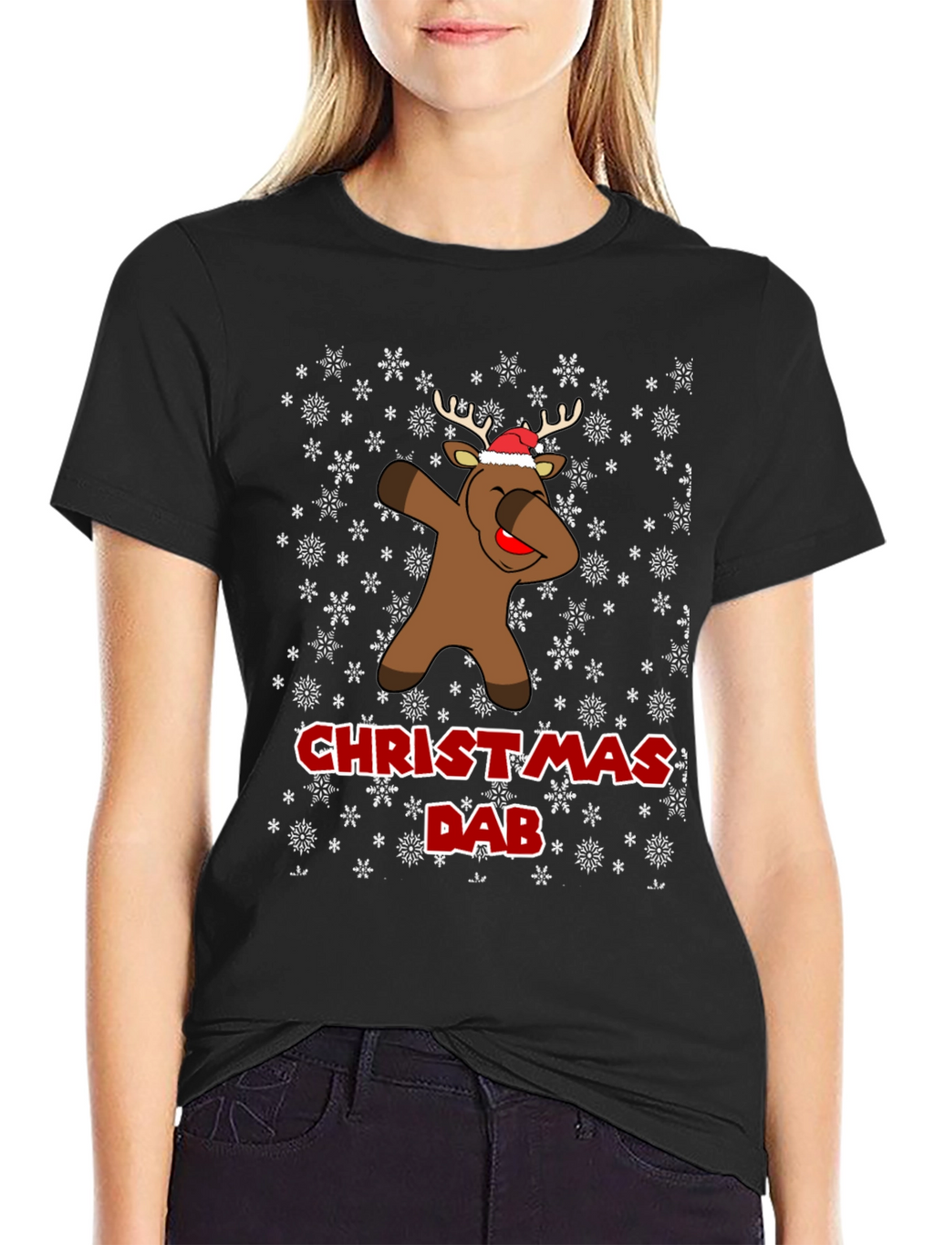 Christmas Dab Reindeer Mens Black T-Shirt