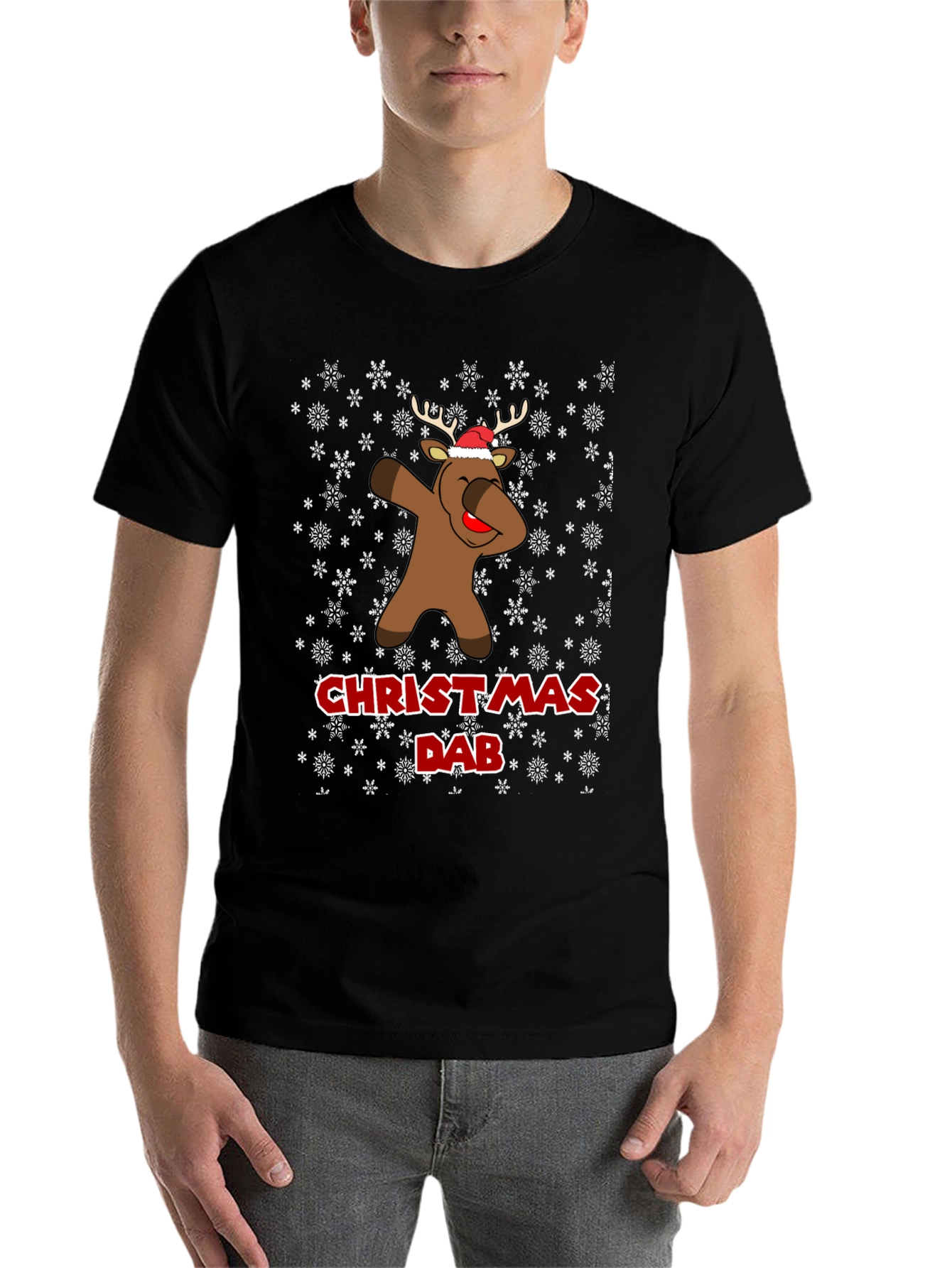 Christmas Dab Reindeer Mens Black T-Shirt