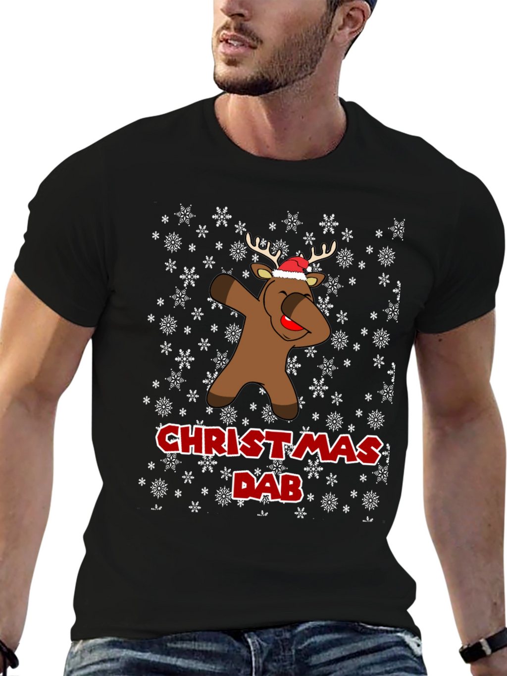 Christmas Dab Reindeer Mens Black T-Shirt