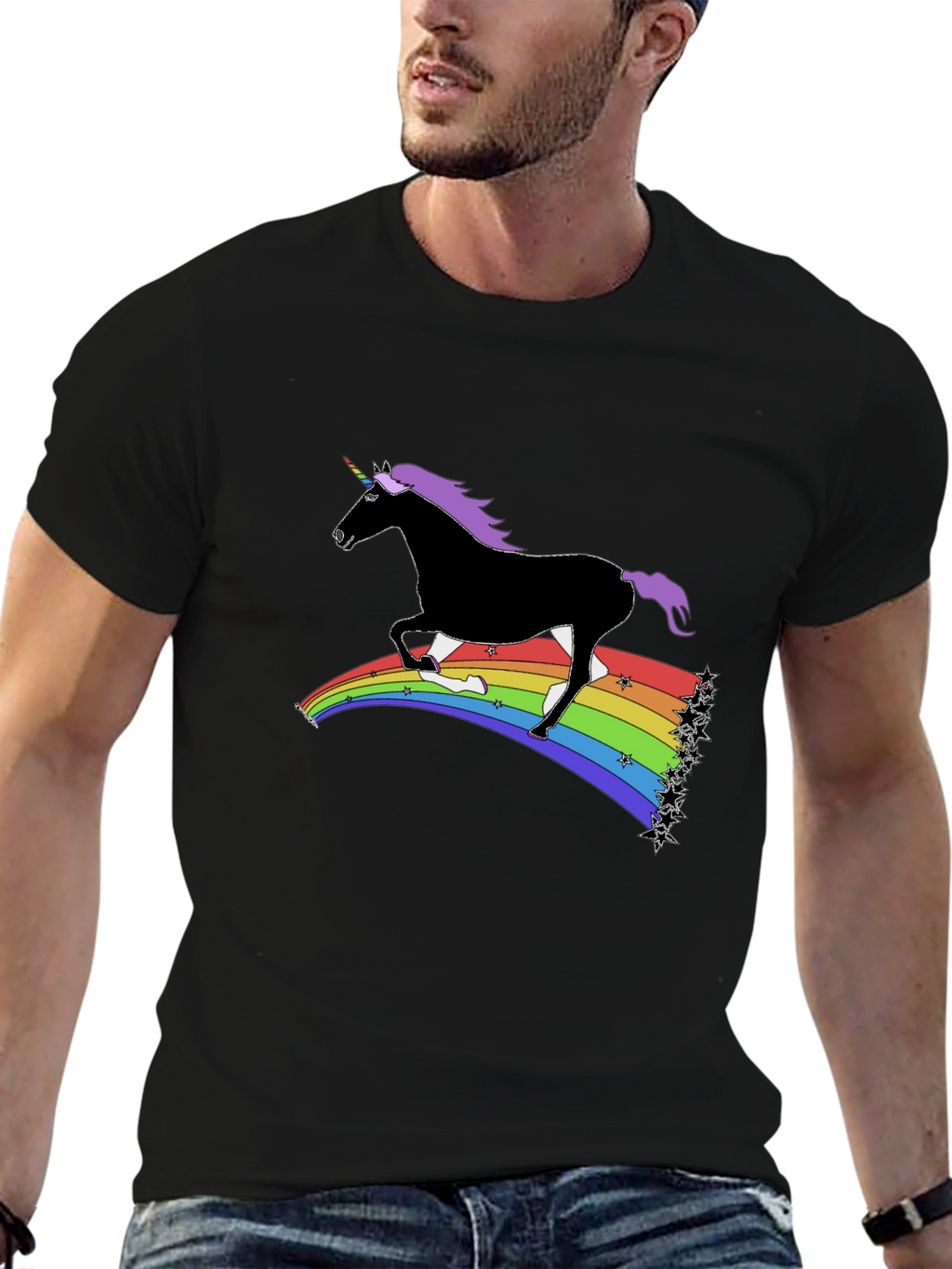 Rainbow Unicorn T-Shirt - Black